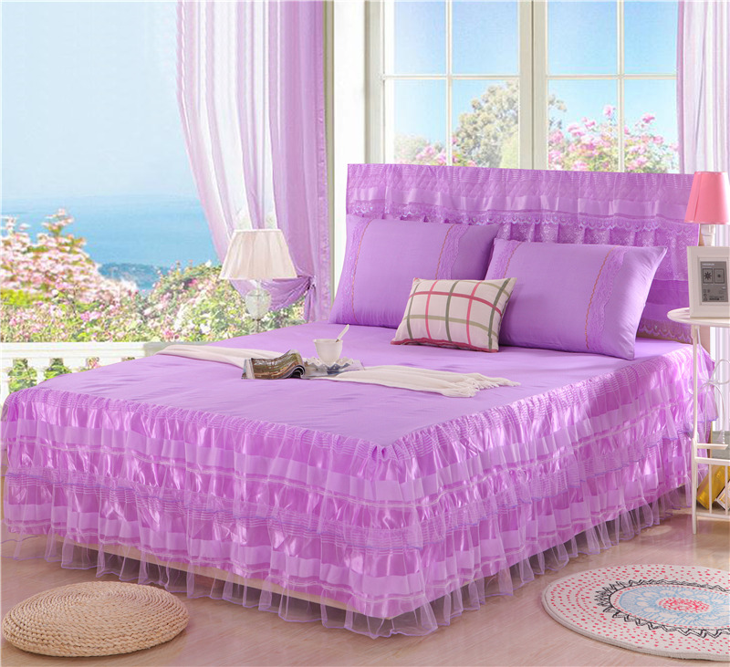 2019新款蕾丝床裙-美满家园 120*200+45cm三件套 美满家园-紫色