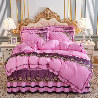 2024新款（四季款）细丝斜纹夹棉床裙系列—床裙五件套 1.8m床裙款五件套 粉色