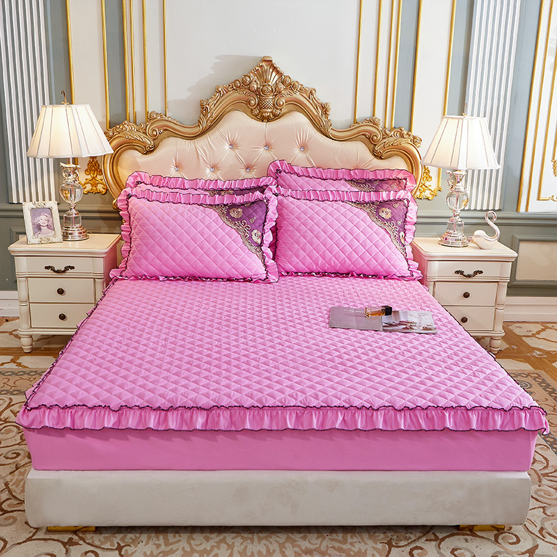2024新款（四季款）细丝斜纹夹棉床裙系列—单品床笠 150*200+28cm 粉色