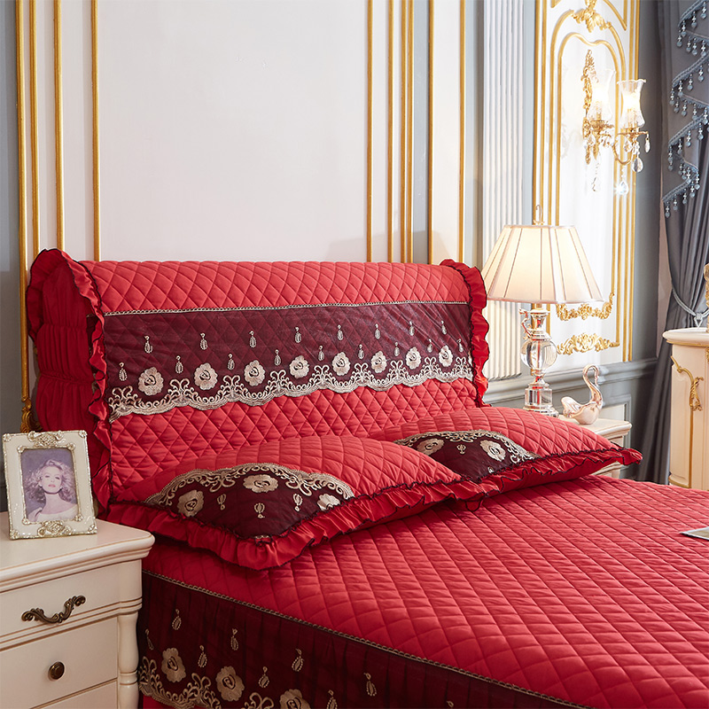2024新款（四季款）细丝斜纹夹棉床裙系列—单品全包床头罩 150x60cm 大红