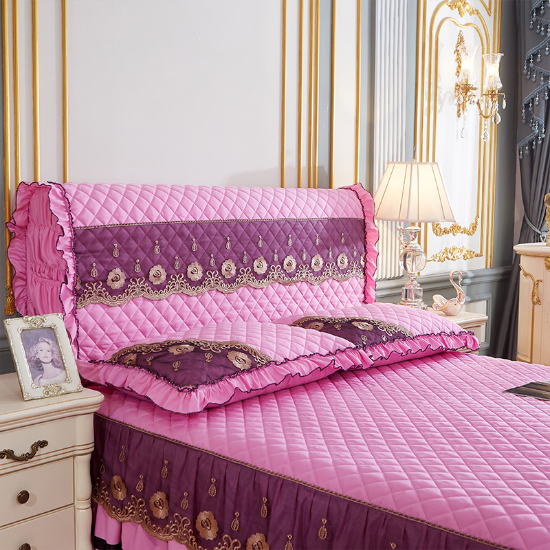 2024新款（四季款）细丝斜纹夹棉床裙系列—单品全包床头罩 150x60cm 粉色