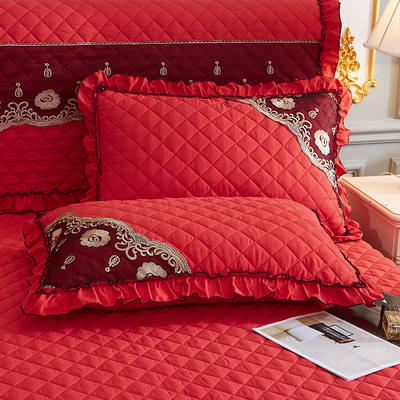 2024新款（四季款）细丝斜纹夹棉床裙系列—单品枕套 48cmX74cm 大红