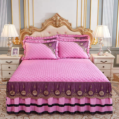 2024新款（四季款）细丝斜纹夹棉床裙系列—床裙三件套 1.8m床裙款三件套 粉色