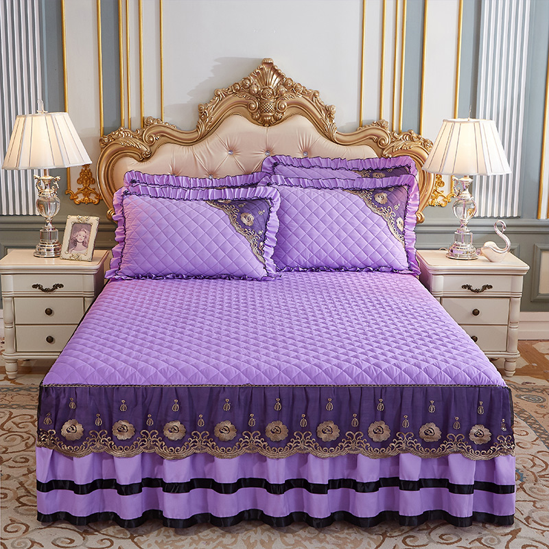 2024新款（四季款）细丝斜纹夹棉床裙系列—床裙三件套 1.5m床裙款三件套 浅紫