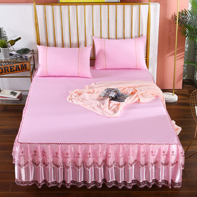2020新款蕾丝床裙系列—蕾丝床裙（玫瑰情缘) 单品床裙150*200+45cm 玫瑰情缘-粉色