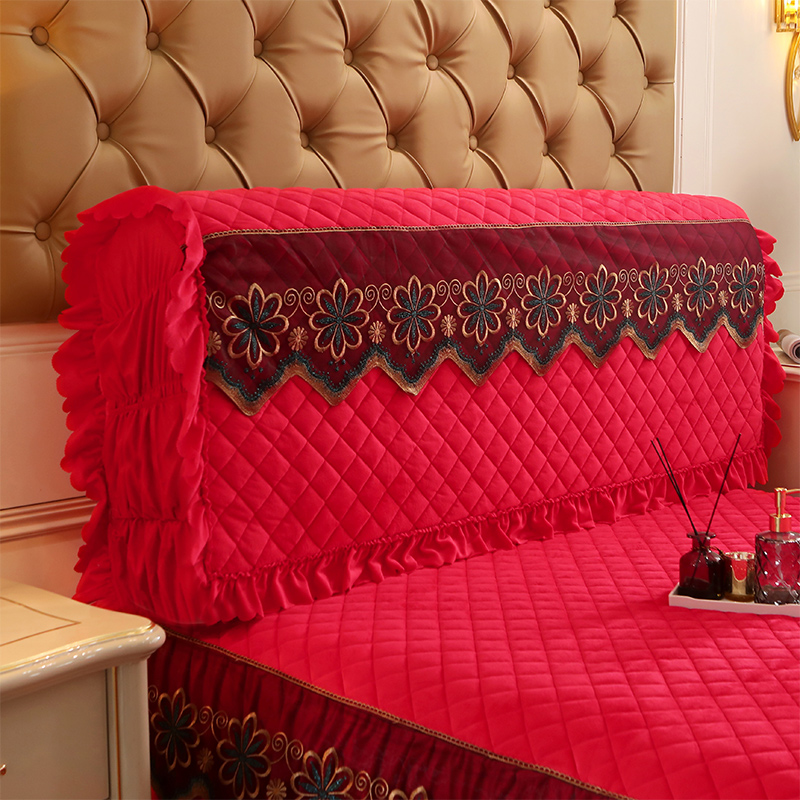 2023新款水晶绒夹棉蕾丝床裙四件套皇家豪庭系列—单品床头罩 150cm*60cm 大红色