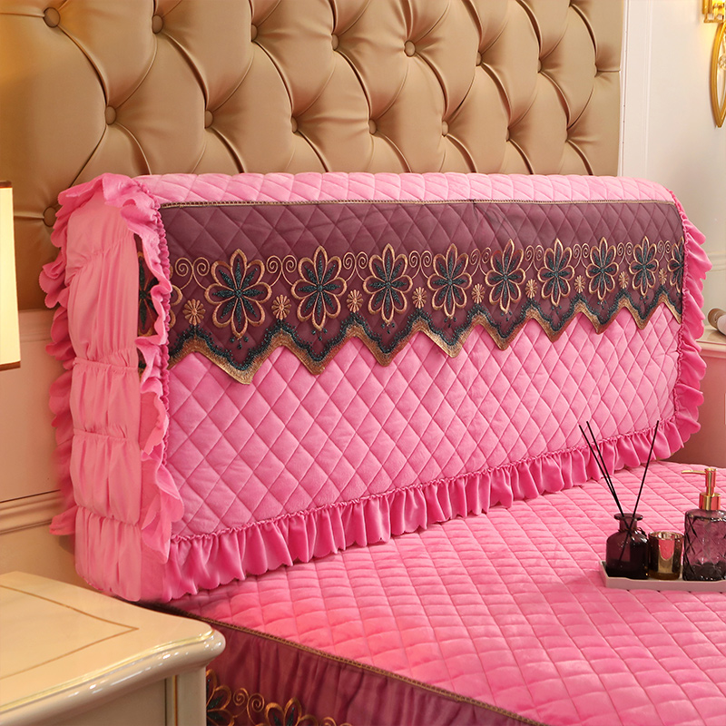 2023新款水晶绒夹棉蕾丝床裙四件套皇家豪庭系列—单品床头罩 150cm*60cm 粉红色
