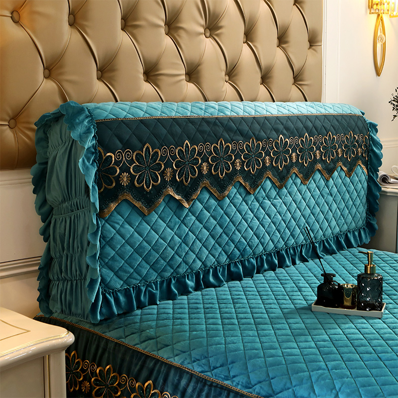 2023新款水晶绒夹棉蕾丝床裙四件套皇家豪庭系列—单品床头罩 150cm*60cm 海岛蓝