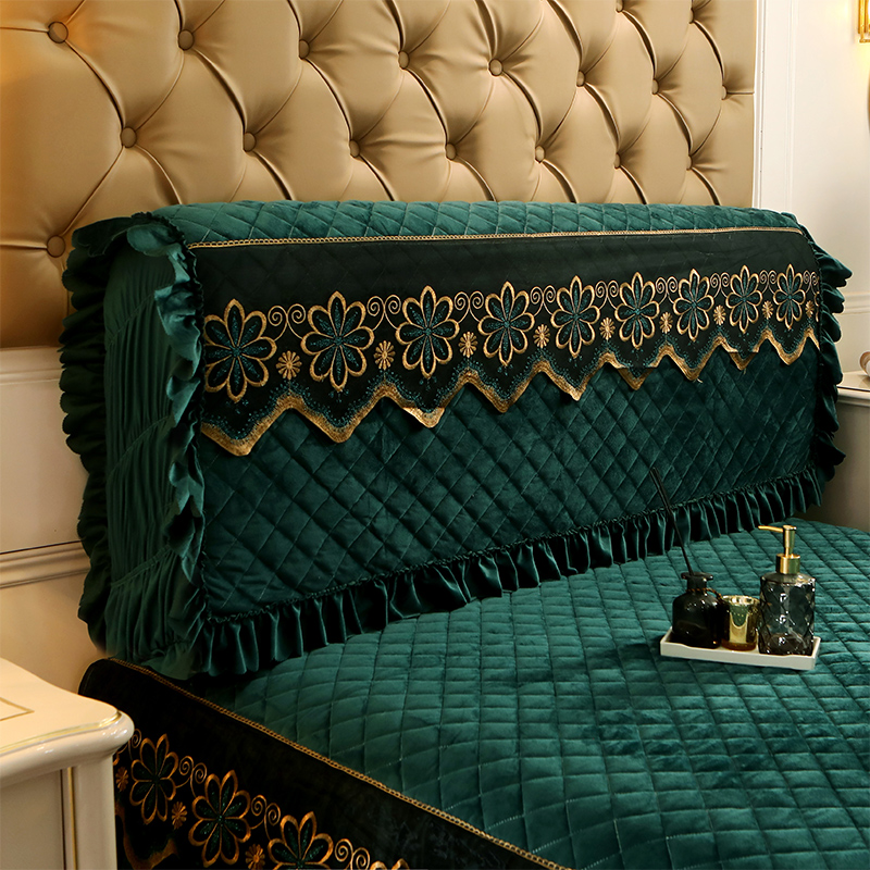 2023新款水晶绒夹棉蕾丝床裙四件套皇家豪庭系列—单品床头罩 150cm*60cm 墨绿色