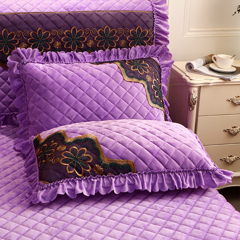2023新款水晶绒夹棉蕾丝床裙四件套皇家豪庭系列—单品枕套 48cmX74cm/对 魅紫色