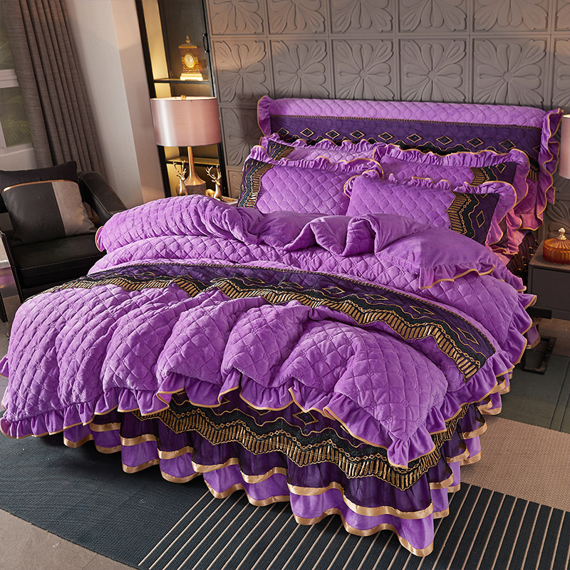 水晶绒夹棉床裙--皇朝盛世系列四件套 1.5米床裙款四件套 魅紫色