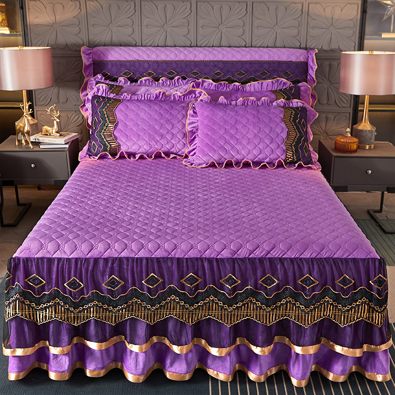 水晶绒夹棉床裙皇朝盛世系列--单床裙 150*200cm+45cm 魅紫色