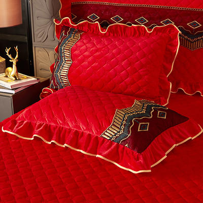 水晶绒夹棉床裙--皇朝盛世系列单枕套 48cmX74cm 大红色