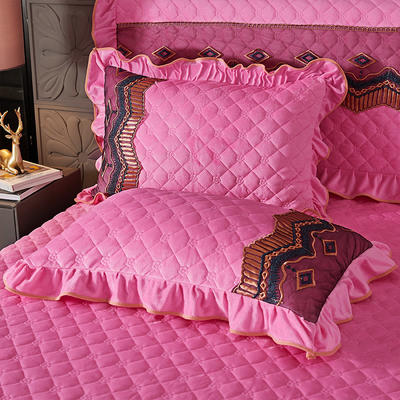 水晶绒夹棉床裙--皇朝盛世系列单枕套 48cmX74cm 粉红色