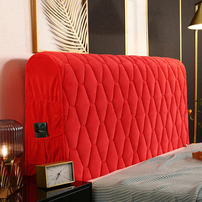 2024新款防撞加厚夹棉刺绣绗缝全包床头罩-菱形款 1.5m长床头罩 中国红