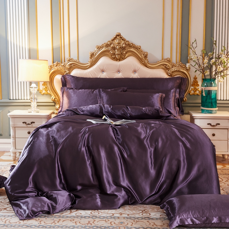 2024新款升级好面料水洗冰丝真丝四件套 床单款四件套1.2m（4英尺）床 水晶紫