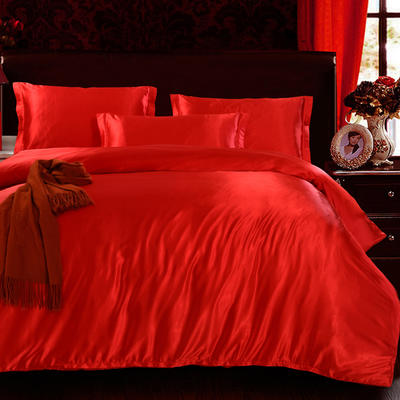 2024新款升级好面料水洗冰丝真丝四件套 床单款四件套1.2m（4英尺）床 大红