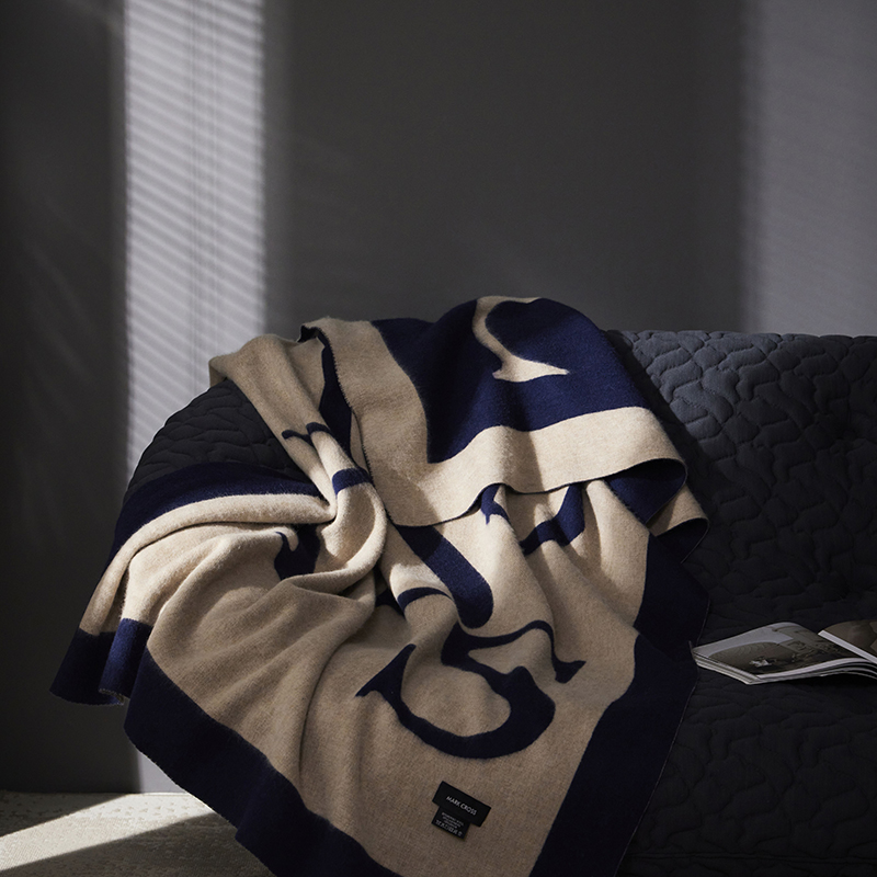 2024新款双面色织提花意式高奢简约羊绒毯系列-静谧米兰 130cm*200cm 静谧米兰-皇家蓝