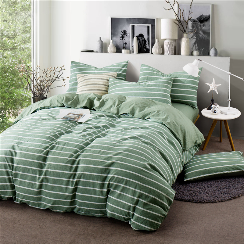 新款AB版水洗棉四件套-条格 1.8m（6英尺）床 绿宽条