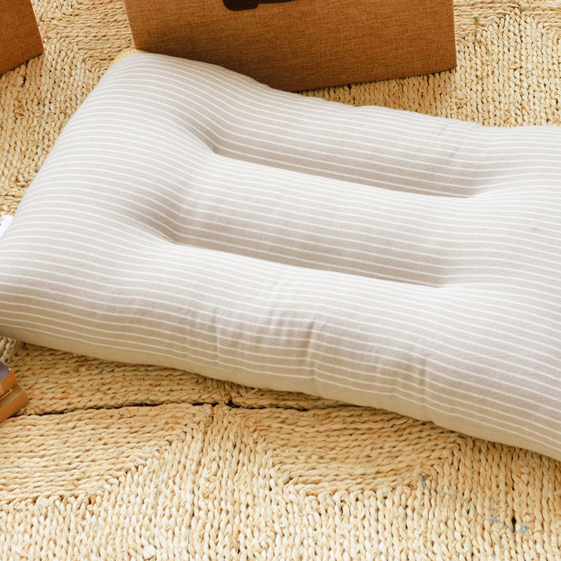 全棉色织水洗棉枕头枕芯-细条纹系列（ 48*74cm ） 灰咖（一只装）