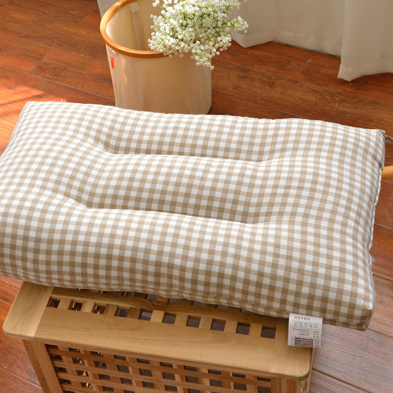 全棉色织水洗棉枕头枕芯-小格系列（ 48*74cm ） 灰咖