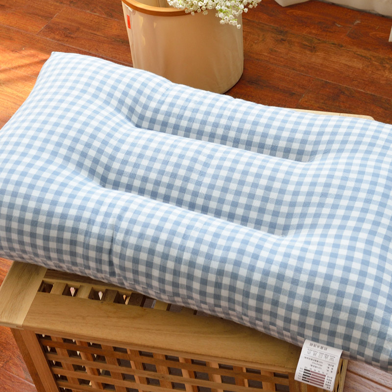 全棉色织水洗棉枕头枕芯-小格系列（ 48*74cm ） 蓝灰