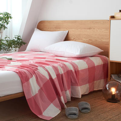 晓苑  全棉色织水洗棉床单纯色格子条纹床罩素色简约直角床单 240*250cm 粉红大格