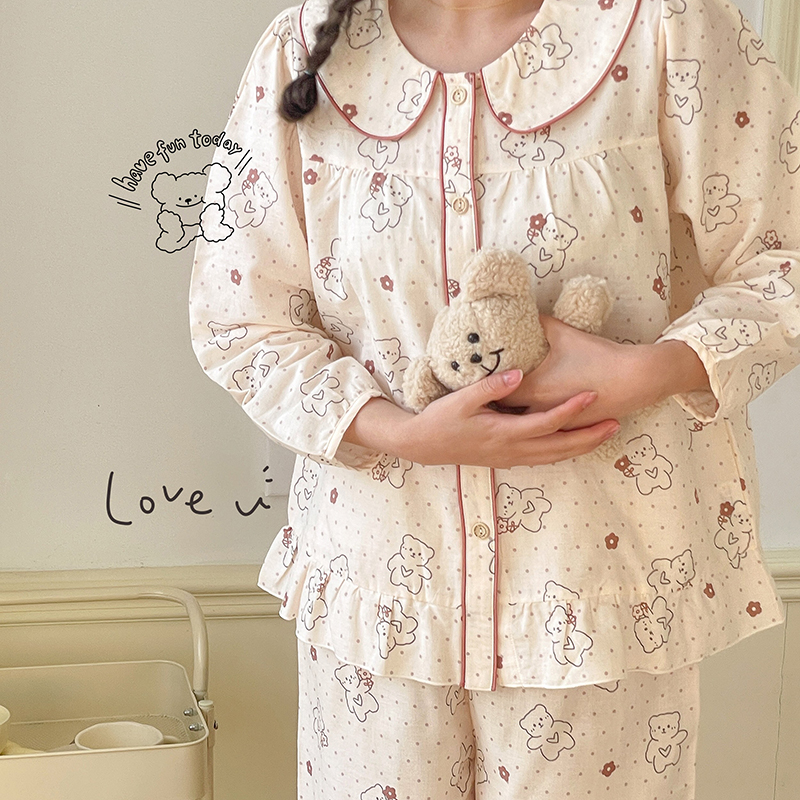2023新款三月家居服系列-双嵌条元气娃娃领套装 M（125斤内） 熊