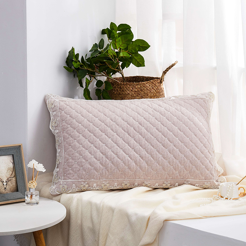 2024新款彩棉蕾丝枕家用枕头枕芯 48*74cm/只 粉色