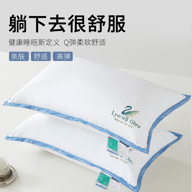 2024新款彩边羽丝绒枕家用枕头枕芯风格一 48*74cm/只 海洋蓝低枕