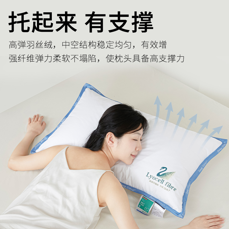 2024新款彩边羽丝绒枕家用枕头枕芯风格二 48*74cm/只 海洋蓝低枕