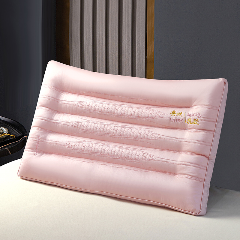 2024新款A类全棉贡缎蚕丝乳胶枕枕头枕芯 48*74cm/只 蚕丝乳胶枕粉色-低枕