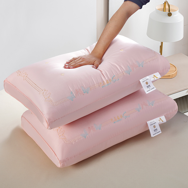 2024新款贡缎巴马蚕丝枕头枕芯 48*74cm/只 粉色低枕