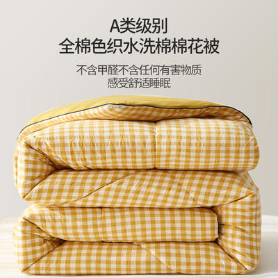 2023新款全棉色织水洗棉棉花被冬被被子被芯 150x200cm（重约4斤） 黄小格
