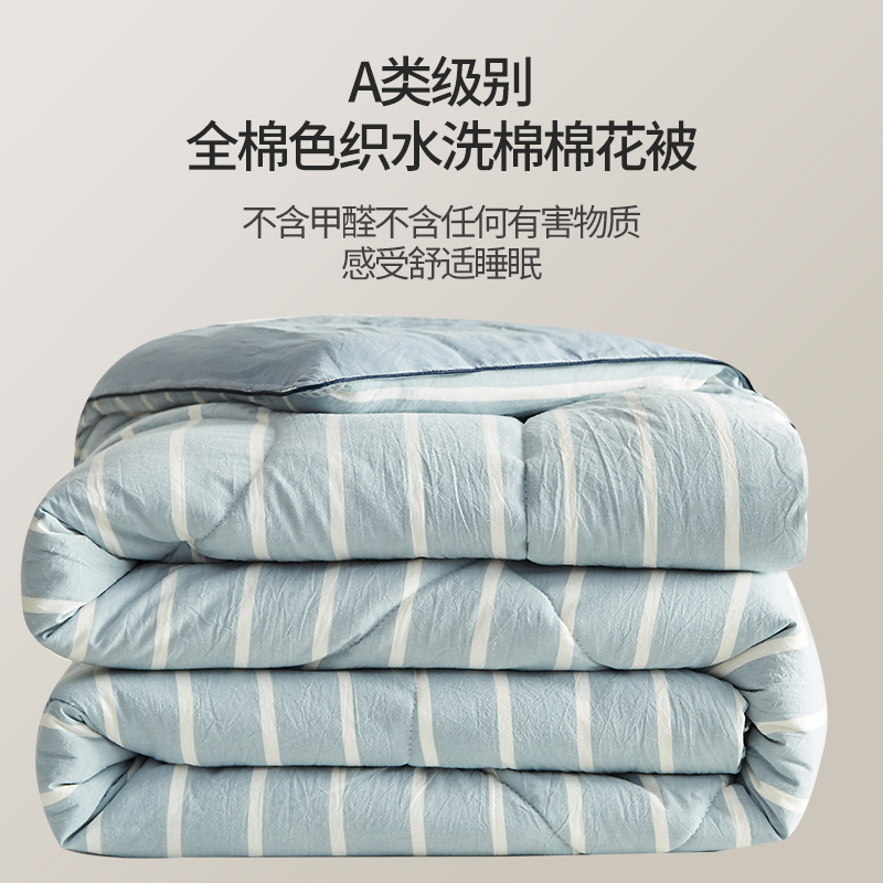 2023新款全棉色织水洗棉棉花被冬被被子被芯 150x200cm（重约2.2斤） 蓝条纹