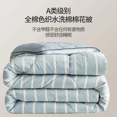 2023新款全棉色织水洗棉棉花被冬被被子被芯 150x200cm（重约4斤） 蓝条纹