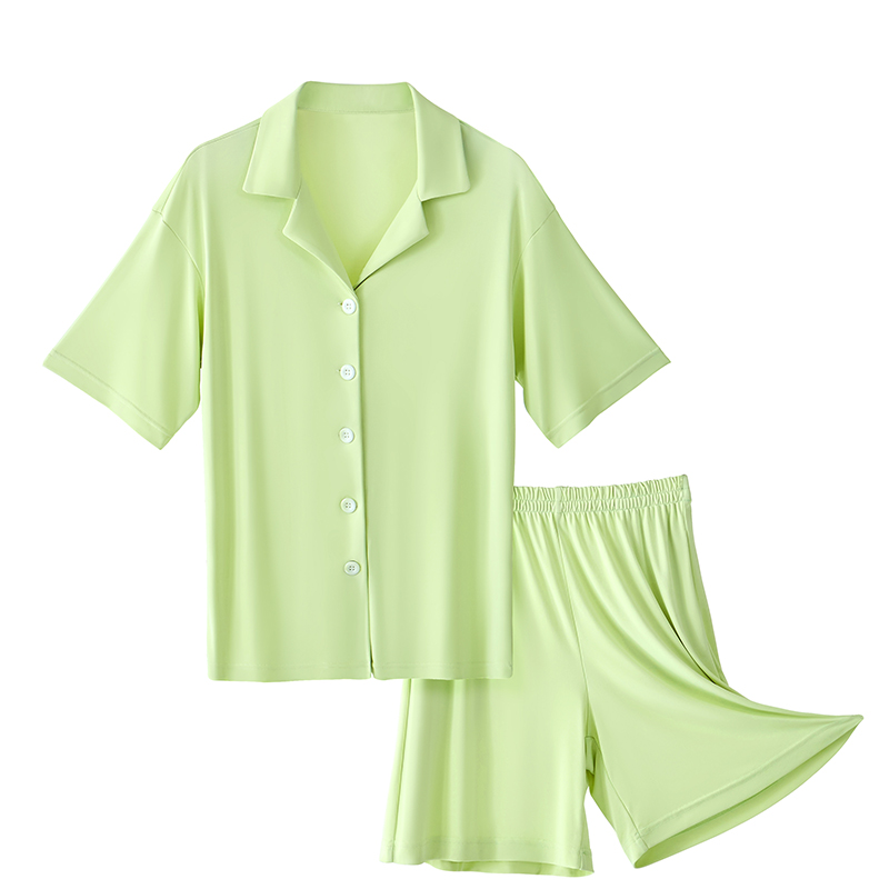 2024新款凉感纯色女款睡衣两件套家居服-短裤款 S 158-163cm 睡衣-绿
