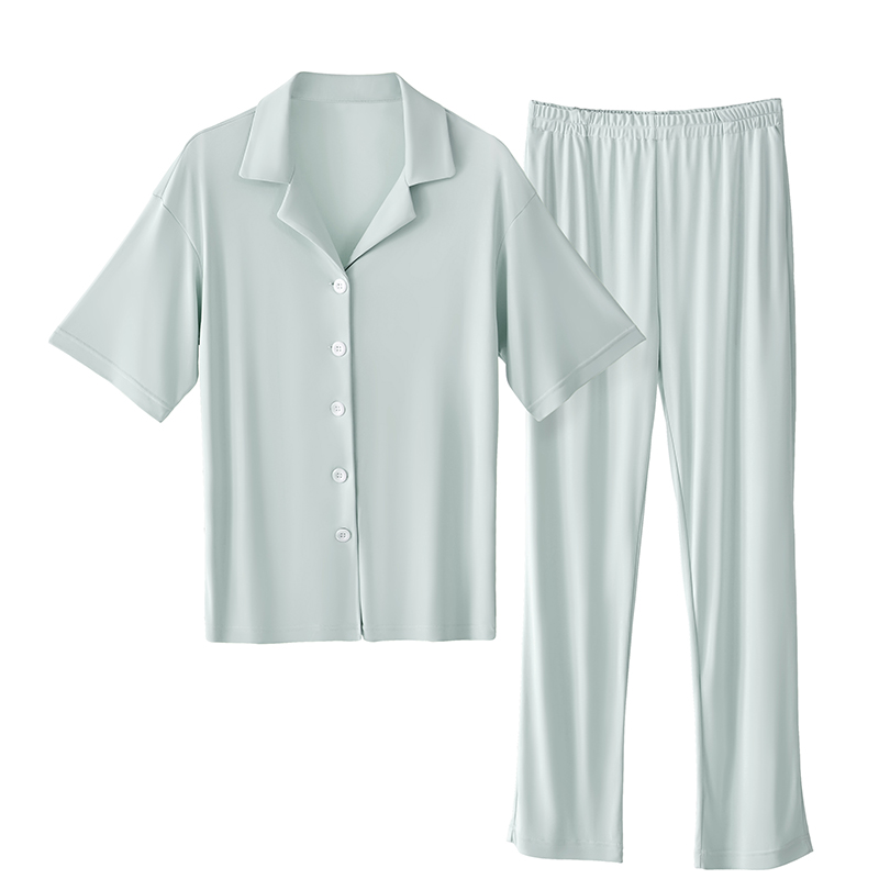 2024新款凉感纯色女款睡衣两件套家居服-长裤款 S 158-163cm 睡衣-灰