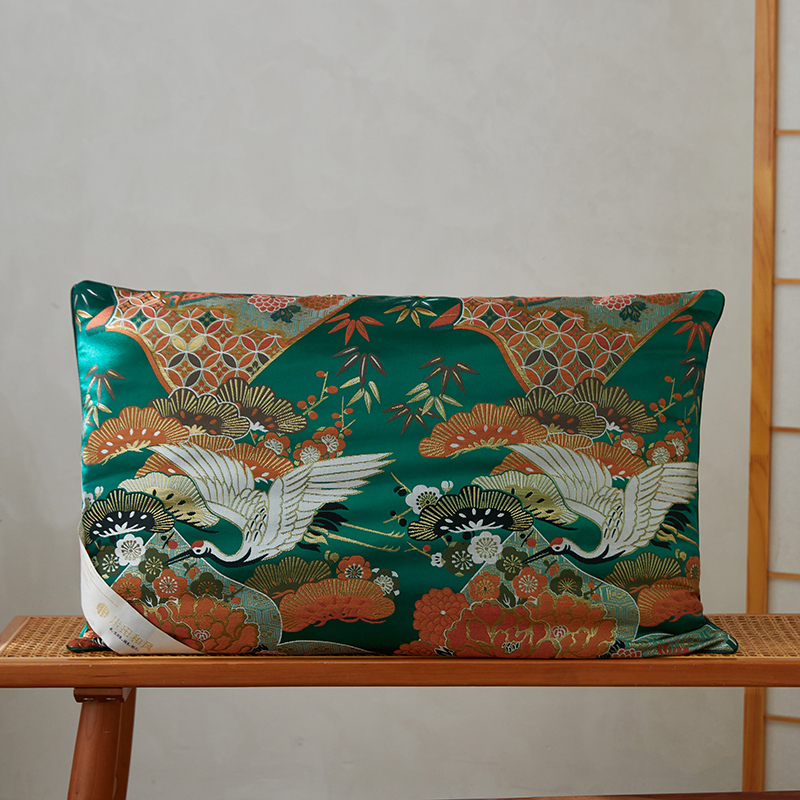 2023新款川田和风  金丝楠木三合一枕-鹤系列  枕头枕芯43*72cm 绿色