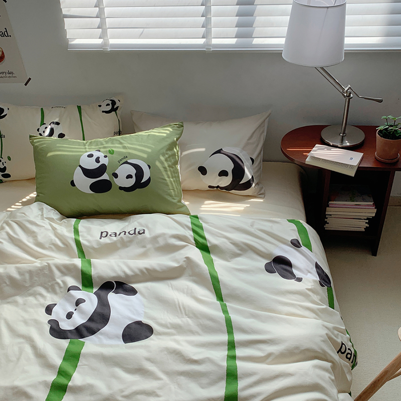 2024定版数码印花卡通40全棉四件套 1.8m床单款四件套 熊猫