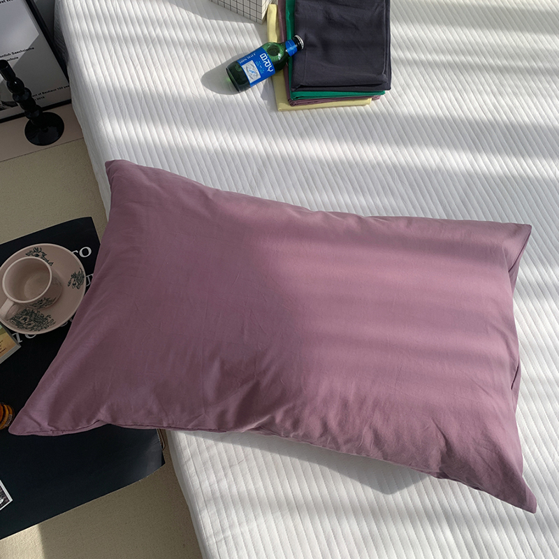 2024新款纯色水洗棉40支全棉色织单枕套-系列二 48*74cm/只 玫瑰粉紫