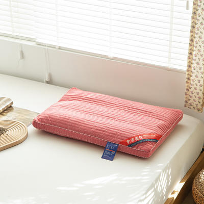 2022新款全棉水洗棉荞麦枕立体边枕头枕芯48*74cm/个 荞麦立体枕粉红色