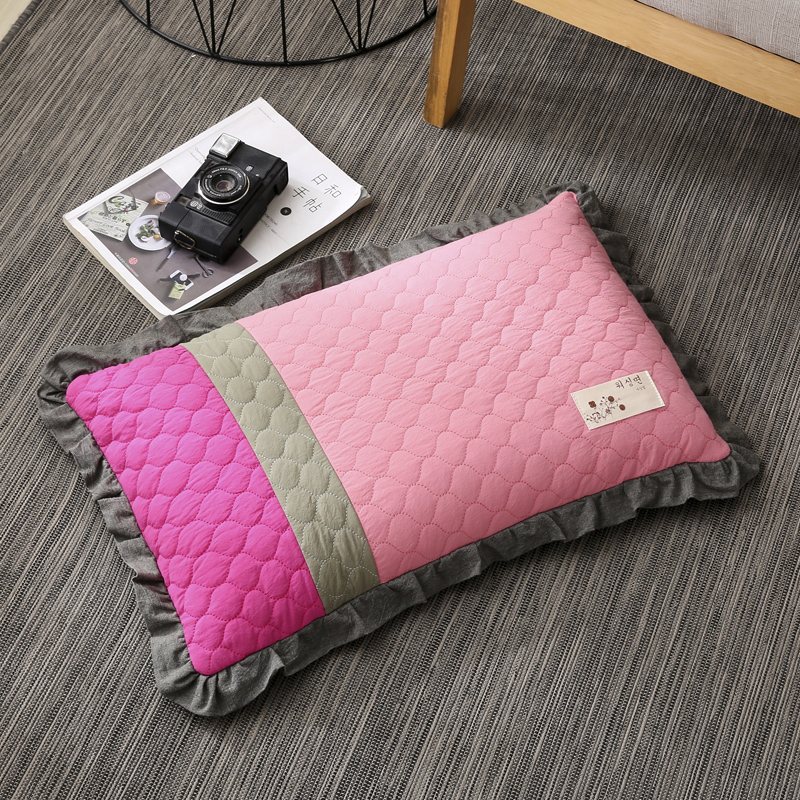 2022新款全棉砂洗拼色荞麦枕枕头枕芯35*55cm/个 拼色-粉