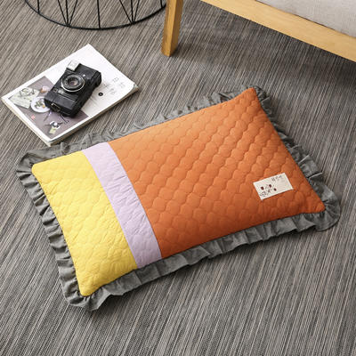 2022新款全棉砂洗拼色荞麦枕枕头枕芯35*55cm/个 拼色-橘