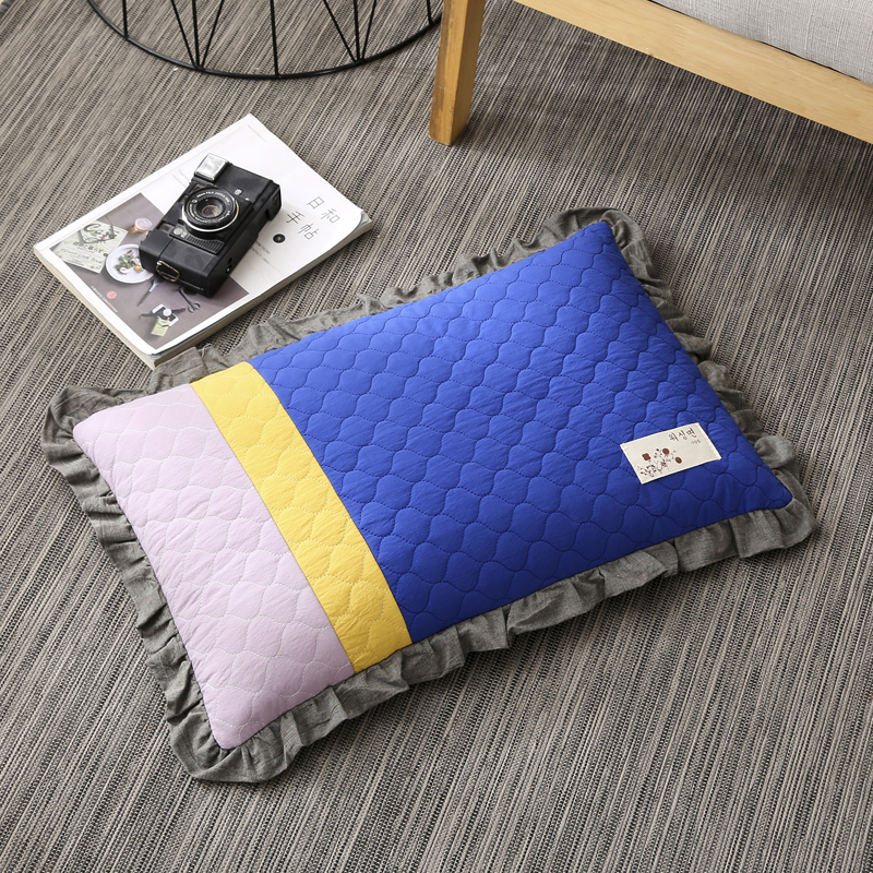 2022新款全棉砂洗拼色荞麦枕枕头枕芯35*55cm/个 拼色-蓝