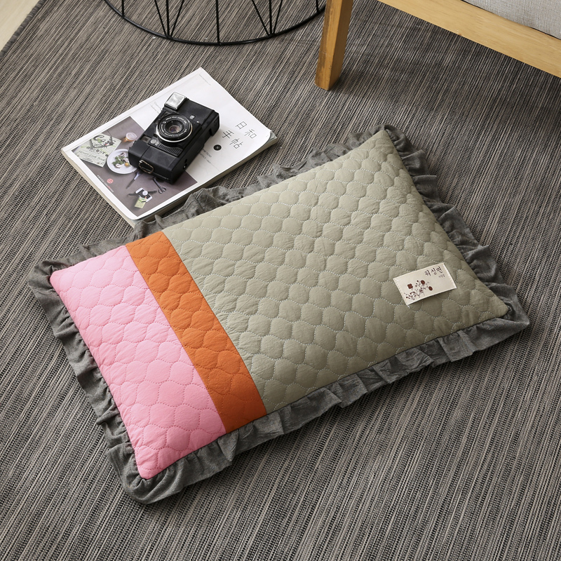 2022新款全棉砂洗拼色荞麦枕枕头枕芯35*55cm/个 拼色-绿