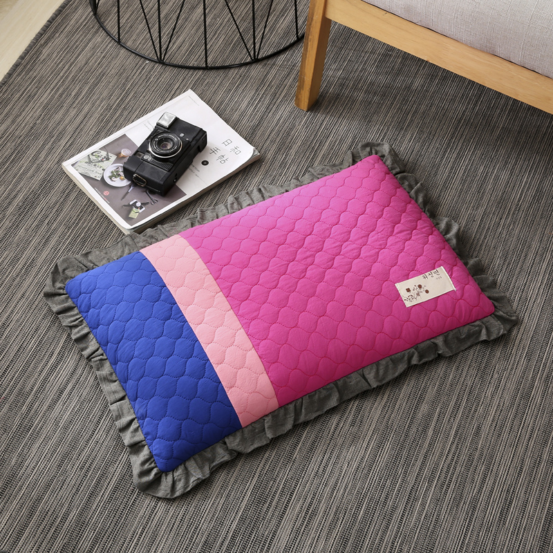 2022新款全棉砂洗拼色荞麦枕枕头枕芯35*55cm/个 拼色-玫粉