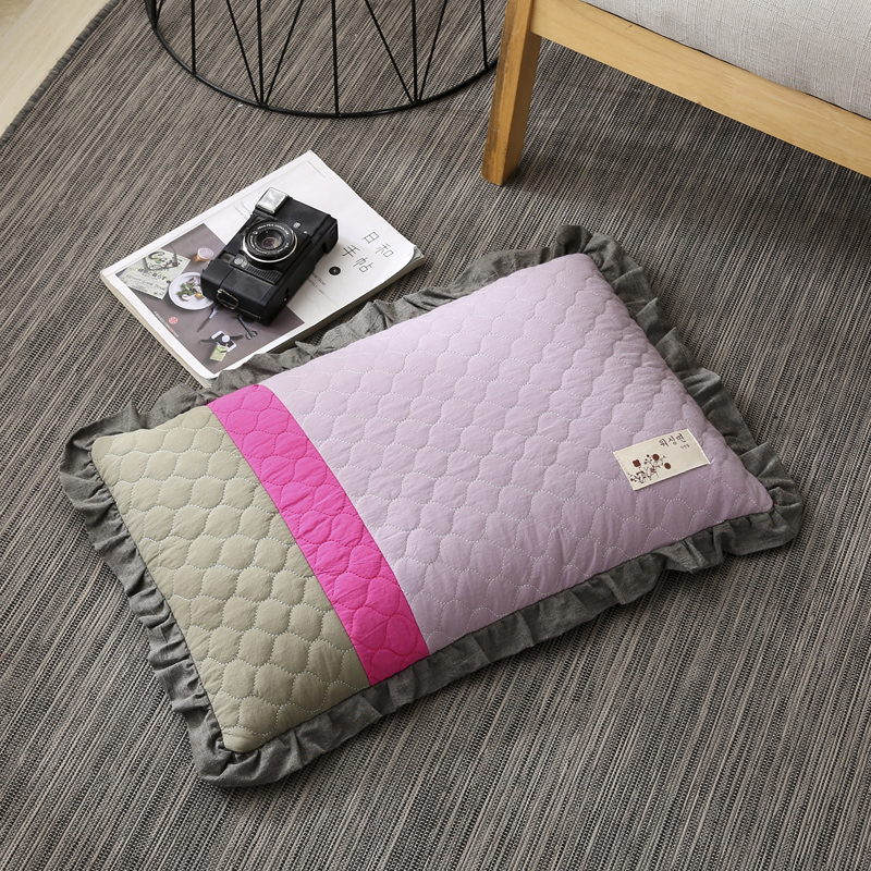 2022新款全棉砂洗拼色荞麦枕枕头枕芯35*55cm/个 拼色-紫