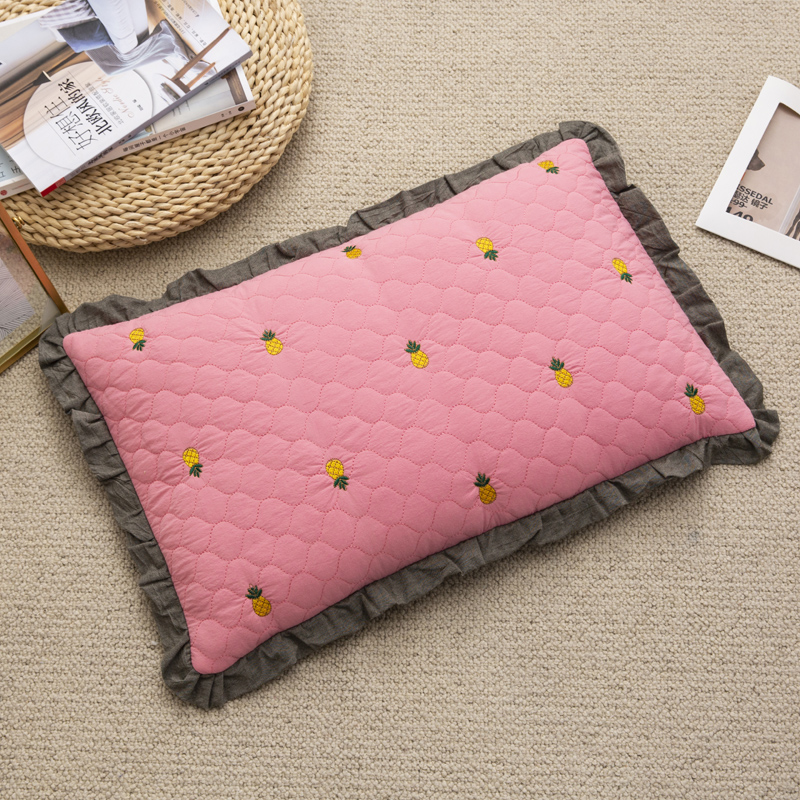 2022新款全棉砂洗菠萝花荞麦枕枕头枕芯35*55cm/个 菠萝-粉色