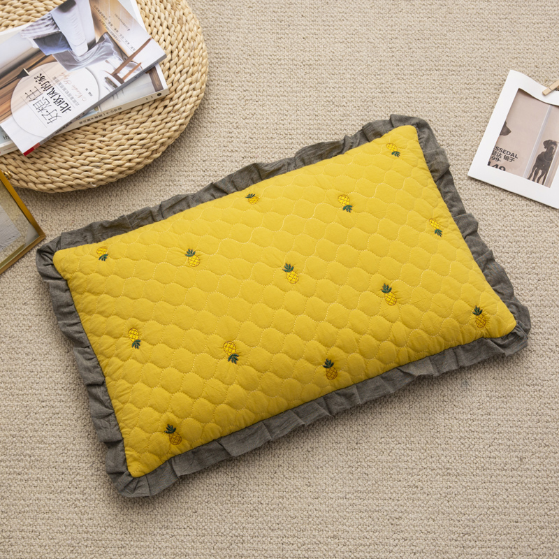 2022新款全棉砂洗菠萝花荞麦枕枕头枕芯35*55cm/个 菠萝-黄色
